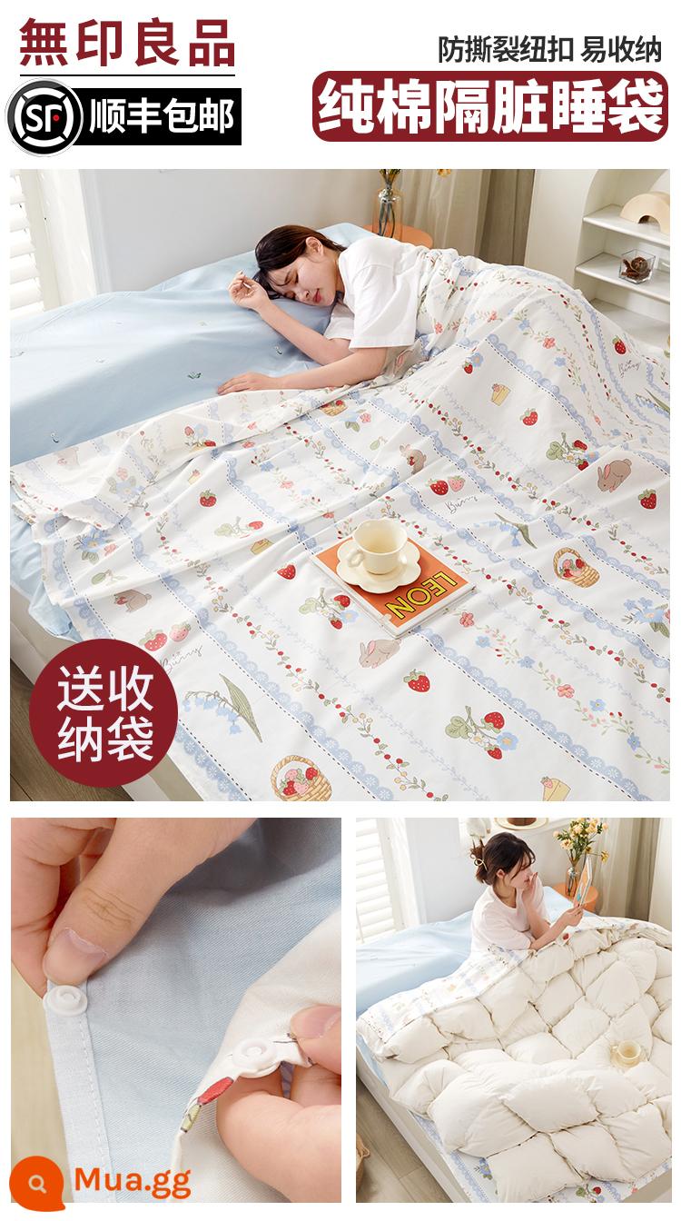 MUJI Sống Trong Khách Sạn Bẩn Túi Ngủ Di Động Du Lịch Du Lịch Bông Nguyên Chất Tấm Bông Vỏ Chăn Du Lịch Hiện Vật - Berry Bunny [100% cotton/có túi bảo quản] giao hàng trong ngày