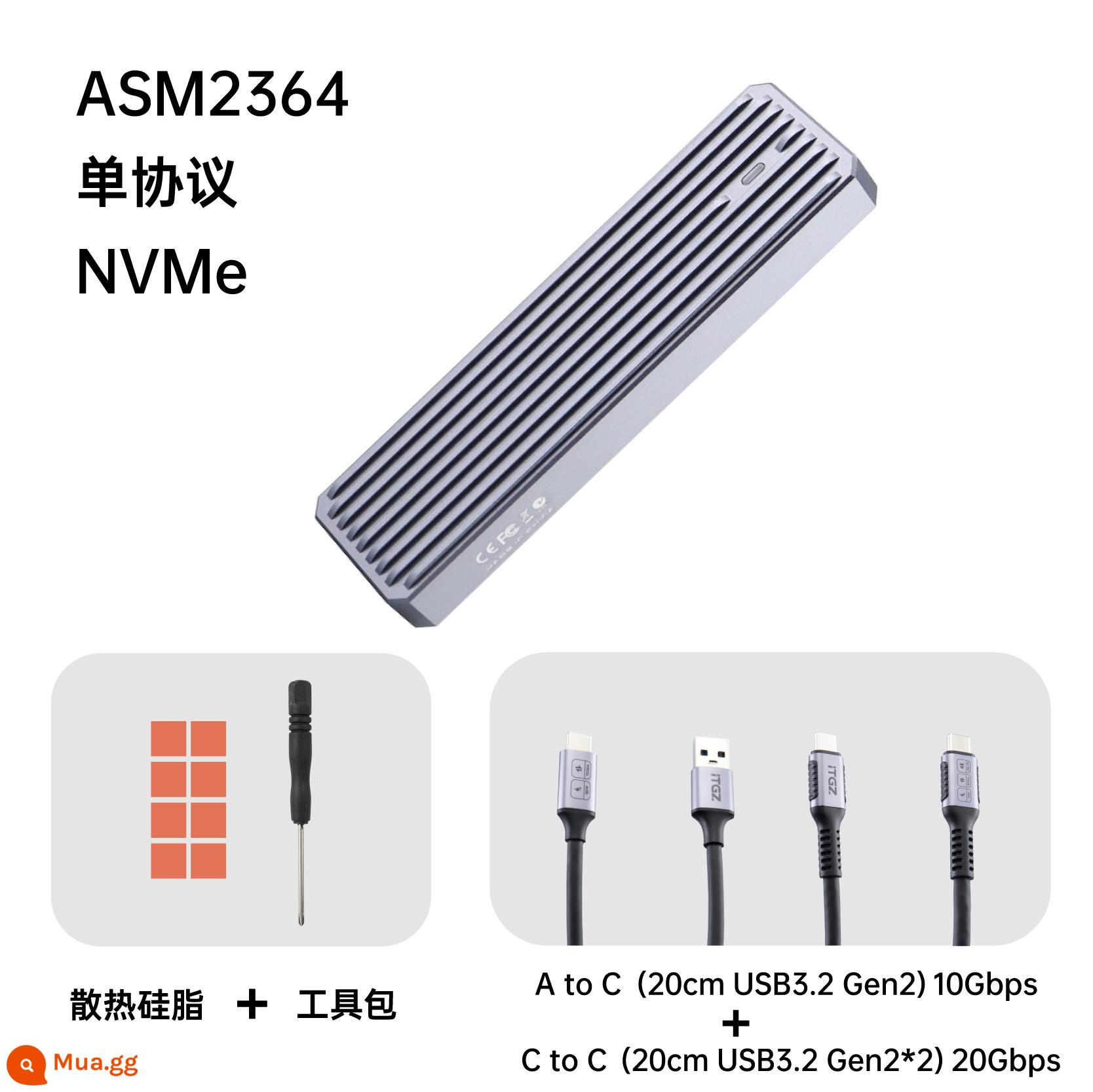 ITGZ m2 nvme hộp đĩa cứng di động thể rắn hộp bên ngoài JMS583 giao thức đơn làm mát hợp kim nhôm 10Gbps - [ASM2364 Giao thức 20G NVMe thông minh] Gửi cáp tốc độ cao