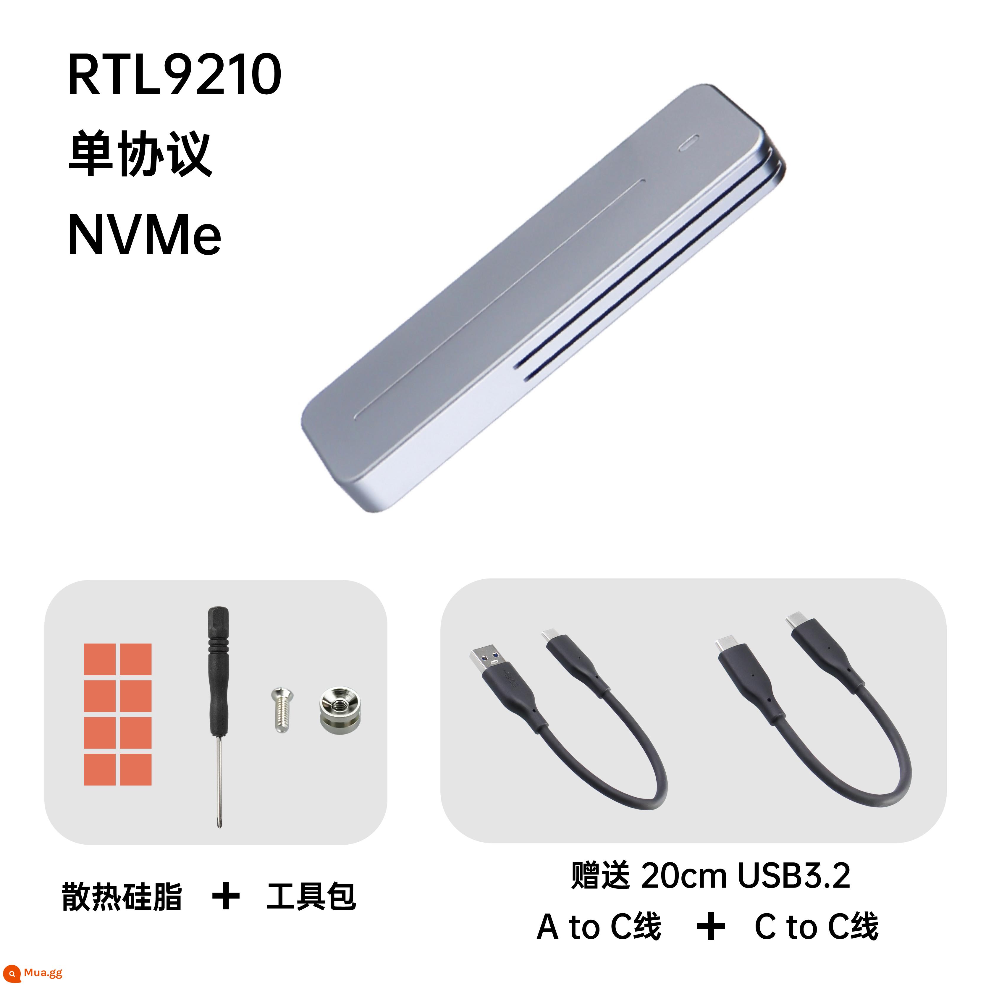 ITGZ m2 nvme hộp đĩa cứng di động thể rắn hộp bên ngoài JMS583 giao thức đơn làm mát hợp kim nhôm 10Gbps - RTL9210 giao thức đơn NVMe với dây kép