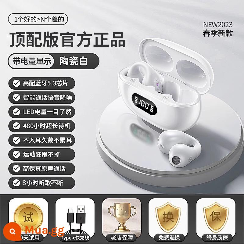 Tai nghe Bluetooth kẹp dẫn truyền xương thật 2024 chạy thể thao không dây mới phù hợp cho Huawei Xiaomi Sony - [Phiên bản hàng đầu] Chất lượng âm thanh không bị méo tiếng √ Thời lượng pin siêu dài √ Giảm tiếng ồn thông minh [Haoyue White]