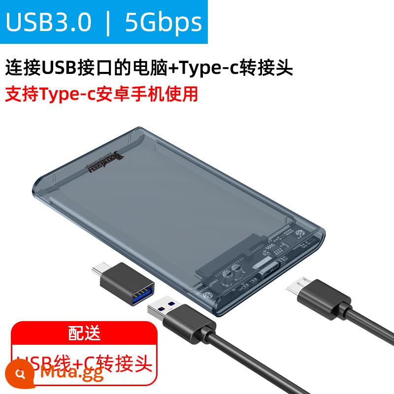 Ổ Cứng Di Động Hộp 2.5 Inch Sata Sang USB Notebook Tháo Máy Chắc Chắn Cơ Đầu Đọc Hộp Bên Ngoài Trong Suốt - Bộ chuyển đổi USB3.0 màu xanh + C trong suốt