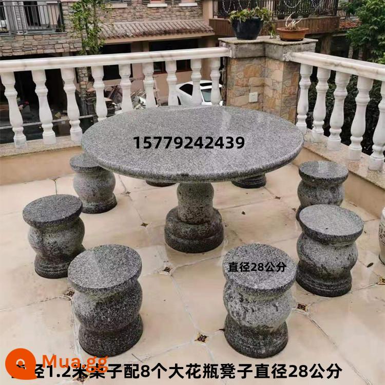 Bàn đá granite bằng đá cẩm thạch Bàn đá ngoài trời Sân vườn Bàn đá tại nhà Bàn đá công viên Ghế đá giải trí - Bàn đường kính 1,2m có 8 ghế đẩu bình lớn