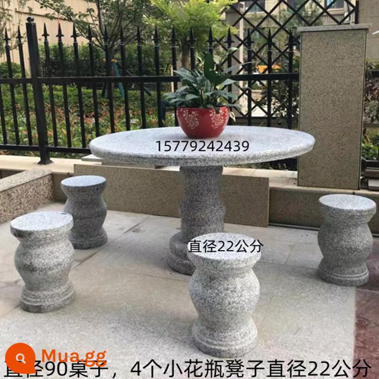 Bàn đá granite bằng đá cẩm thạch Bàn đá ngoài trời Sân vườn Bàn đá tại nhà Bàn đá công viên Ghế đá giải trí - Bàn đường kính 90 có 4 ghế đẩu bình hoa nhỏ