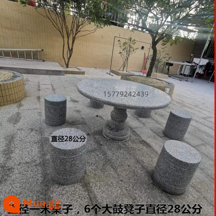 Bàn đá granite bằng đá cẩm thạch Bàn đá ngoài trời Sân vườn Bàn đá tại nhà Bàn đá công viên Ghế đá giải trí - Bàn đường kính 1m, 6 ghế đẩu