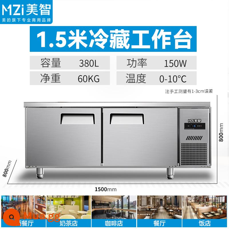 Tủ lạnh bốn cửa Midea Meizhi tủ đông thương mại tủ đông lạnh Tủ đông thẳng đứng giữ tươi hoàn toàn bốn cửa - Bàn làm việc giữ tươi 1,5m rộng 80cm [Bảo hành chung toàn quốc]