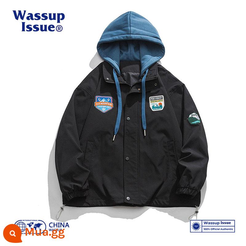 WASSUP ISSUE Đồng phục bóng chày Mỹ áo khoác dày nam cặp đôi hợp thời trang thương hiệu áo khoác bomber mùa đông - Đen 22108