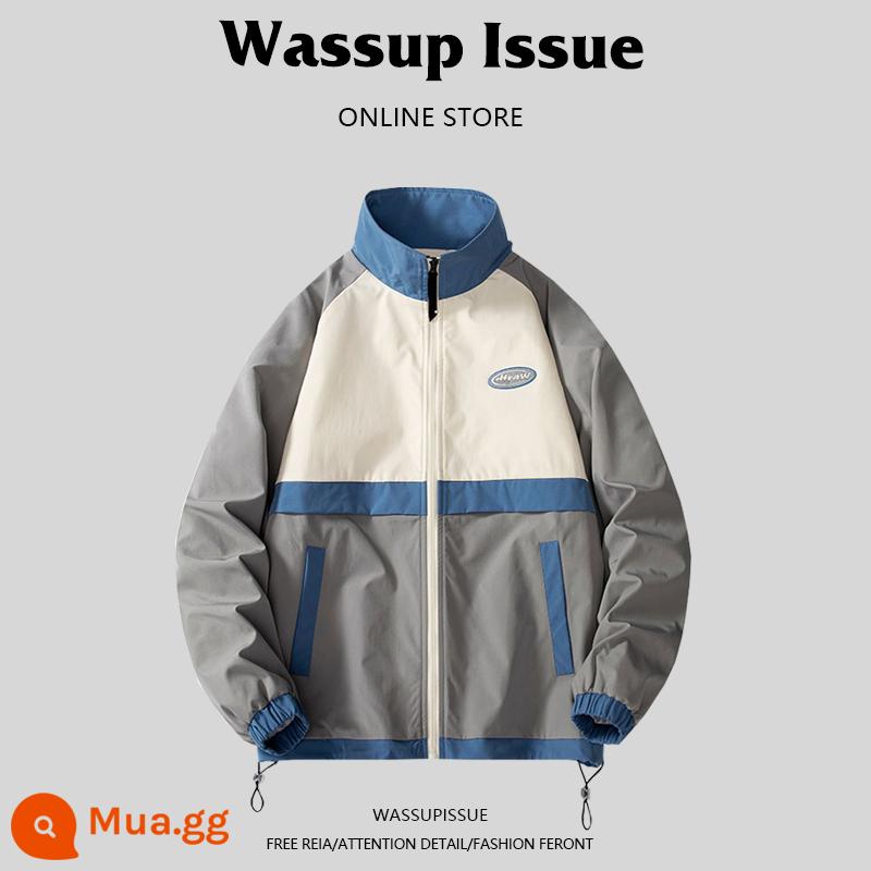 WASSUP ISSUE Đồng phục bóng chày Mỹ áo khoác dày nam cặp đôi hợp thời trang thương hiệu áo khoác bomber mùa đông - Màu xám 22126