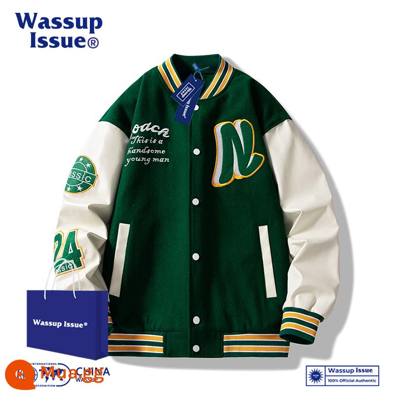 WASSUP ISSUE Đồng phục bóng chày Mỹ áo khoác dày nam cặp đôi hợp thời trang thương hiệu áo khoác bomber mùa đông - BV xanh 22119