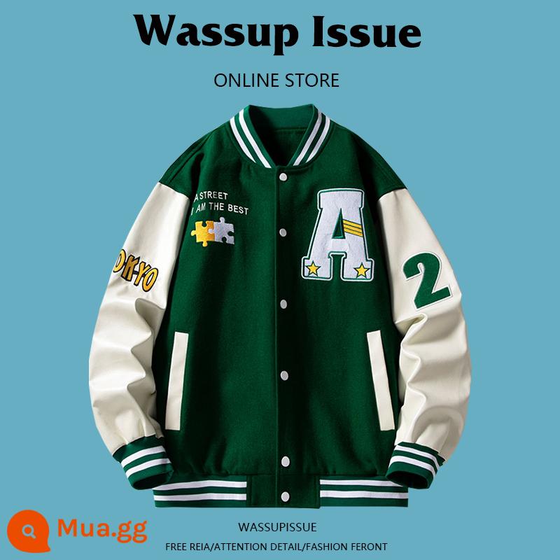 WASSUP ISSUE Đồng phục bóng chày Mỹ áo khoác dày nam cặp đôi hợp thời trang thương hiệu áo khoác bomber mùa đông - Xanh 22120