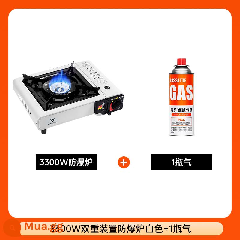 Qing loạt cassette bếp ngoài trời bình gas di động đầy đủ bộ nồi nóng cassette bếp gas ngoài trời dụng cụ nấu ăn than bếp gas - Lò chống cháy nổ đôi 3.3KW màu trắng + 1 bình gas