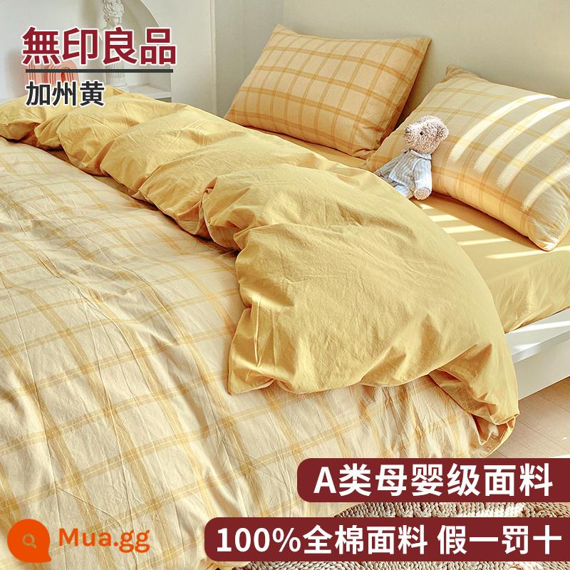 Muji giường 4 món cotton nguyên chất 100 cotton ga trải giường vỏ chăn ga gối vỏ chăn ký túc xá đơn 3 mảnh - Màu vàng California [100% cotton loại A dành cho bà mẹ và trẻ sơ sinh]