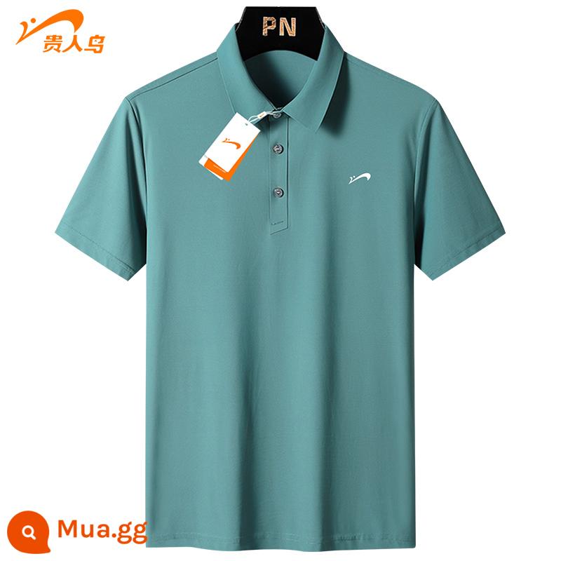 Áo polo lụa băng chim cao quý bố mặc áo thun ngắn tay bố trung niên thể thao mùa hè quần áo nhanh khô - Xanh đậm [kiểu R]