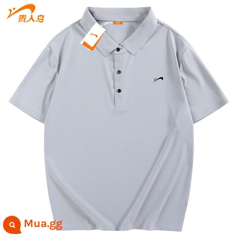 Áo polo lụa băng chim cao quý bố mặc áo thun ngắn tay bố trung niên thể thao mùa hè quần áo nhanh khô - Màu xám nhạt [kiểu N]