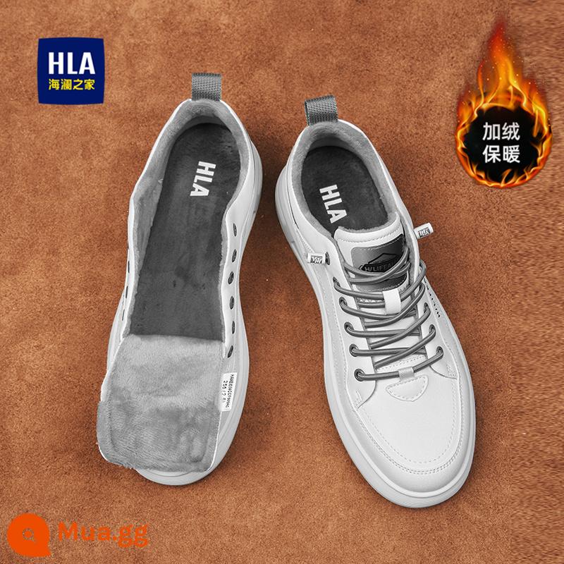 HLA/ Hailan House Giày Nam Xuân Thu 2023 Xu Hướng Mới Giày Sneaker Nam Nhỏ Màu Trắng Đa Năng Giày Da Thoáng Khí Hợp Thời Trang - Màu xám [hình ảnh chính cộng với nhung]