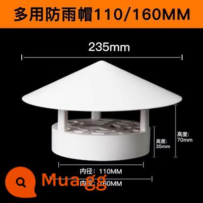 Mũ thoáng khí PVC chống mưa nắp 110 160 mái tường bên ngoài phạm vi mui xe xả bóng thông gió bìa cửa thoát khí 75 lỗ thông hơi - Mũ che mưa đa năng 110/160 (áo trắng)