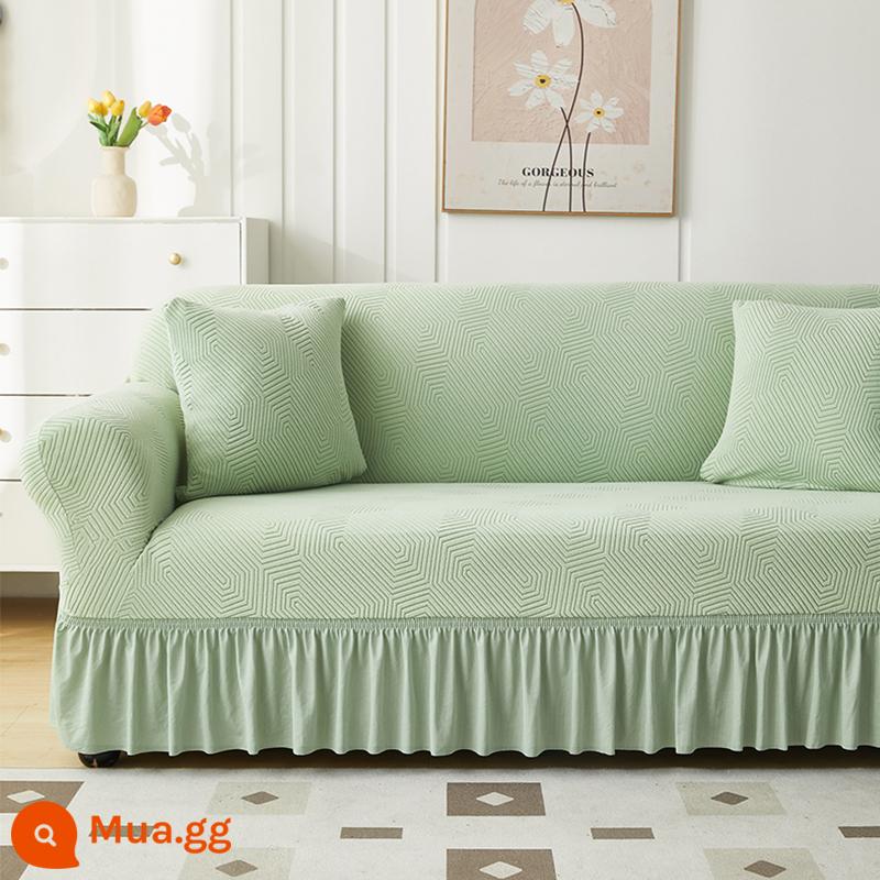 Vỏ bọc ghế sofa một hai ba hàng thẳng Vỏ bọc đàn hồi bao gồm tất cả bốn mùa đơn kiểu cũ - Màu xanh bạc hà huyền ảo (kiểu váy)