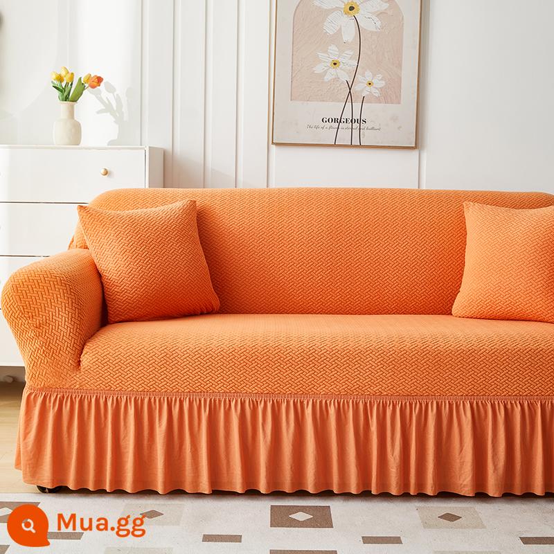 Vỏ bọc ghế sofa một hai ba hàng thẳng Vỏ bọc đàn hồi bao gồm tất cả bốn mùa đơn kiểu cũ - Kiểu chữ T-màu cam rực rỡ (kiểu váy)