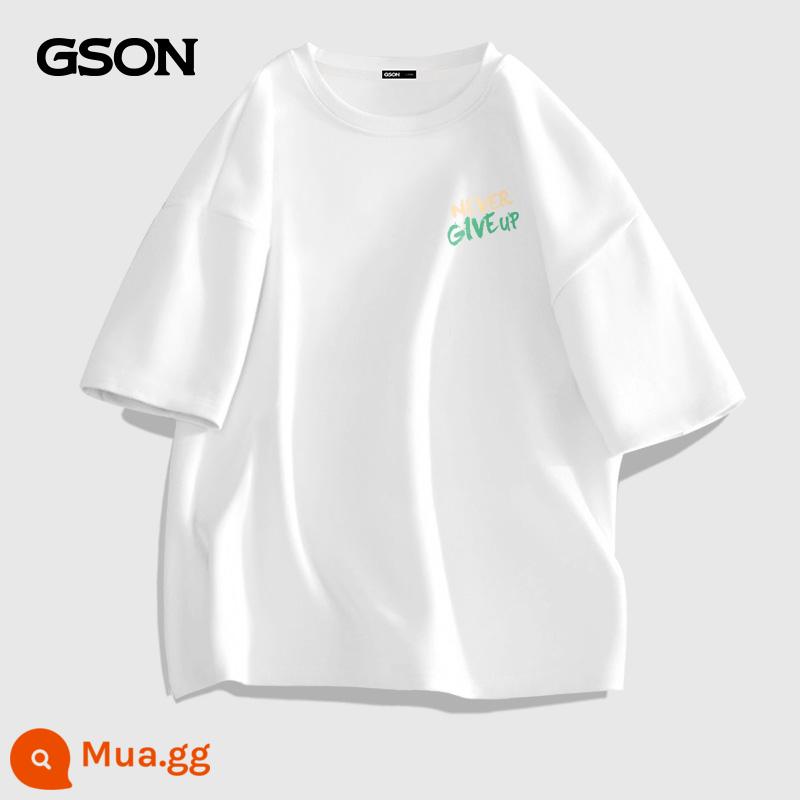 Semir Group GSON áo thun ngắn tay cotton nguyên chất cho nam phong cách tối giản áo thun graffiti màu trắng phong cách trung tính nửa tay rộng rãi cho nam - Màu trắng (logo ngực tuyên bố)