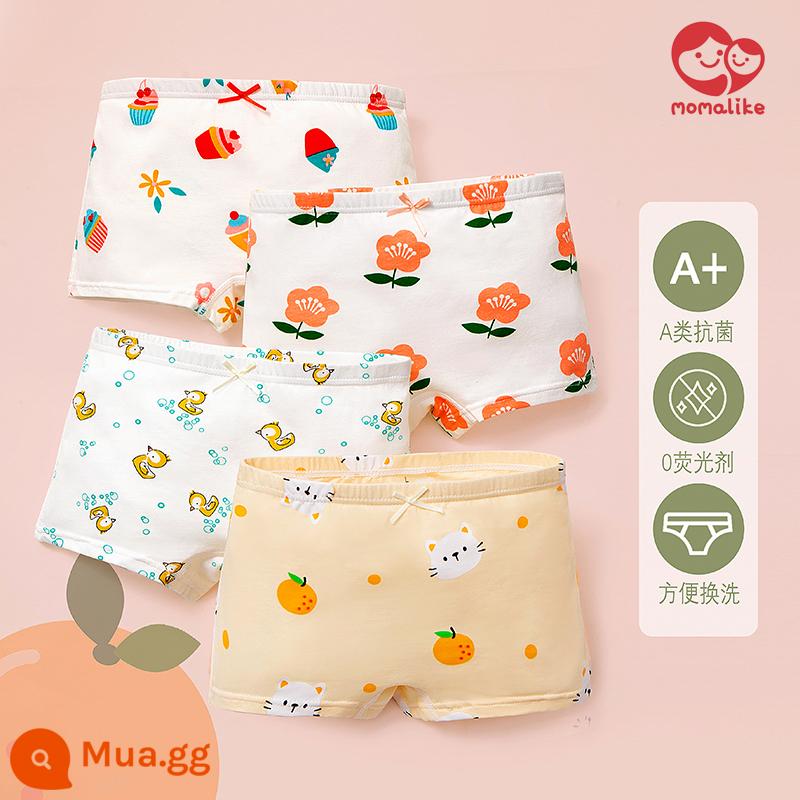 Quần lót bé gái cotton nguyên chất quần lót boxer bé gái bốn góc quần short cotton kháng khuẩn 100% không véo mông - Chengyouhuatian-4 gói [Loại A bông nguyên chất]