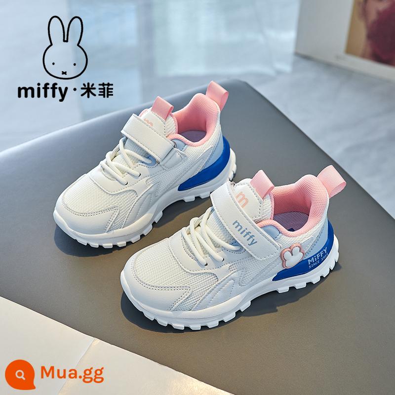 Giày bé gái Miffy Miffy mùa xuân 2023 giày thể thao trẻ em mới giày chạy bộ chống trượt đế mềm cho trẻ em - Trắng và xanh (lưới đôi mùa xuân và mùa thu thoáng khí)