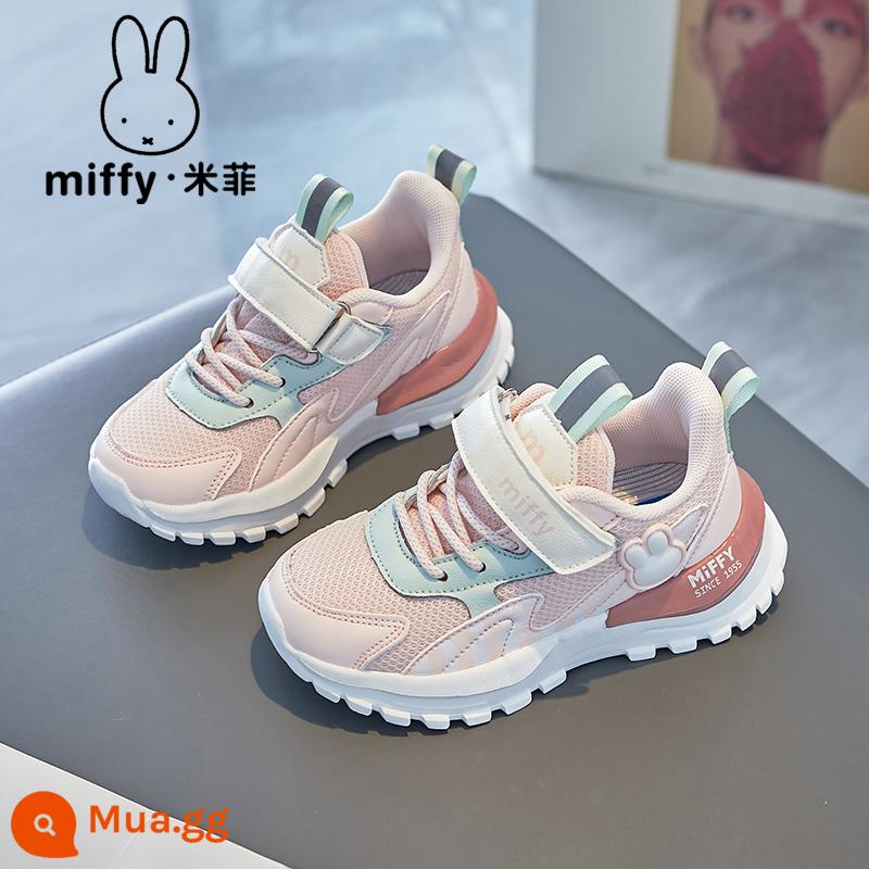 Giày bé gái Miffy Miffy mùa xuân 2023 giày thể thao trẻ em mới giày chạy bộ chống trượt đế mềm cho trẻ em - Bột màu xanh huỳnh quang (lưới đôi mùa xuân và mùa thu thoáng khí)