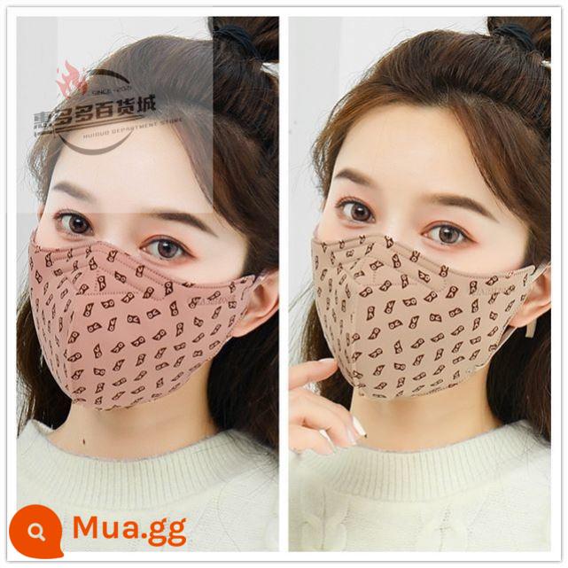 Khẩu trang cotton cotton mùa đông 2022 phiên bản thời trang mới khẩu trang nữ mùa thu đông vải cotton dày dặn thoáng khí giặt được - 2 chữ cái ov [hồng + kaki]