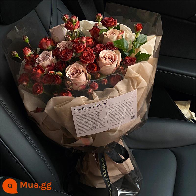 Retro Cappuccino Rose Bouquet Flower Express Hàng Châu Quảng Châu Thâm Quyến Thành phố Thượng Hải Giao hàng sinh nhật cho bạn gái - [Rượu mùi mận xanh] 6 hoa hồng cappuccino + trân châu