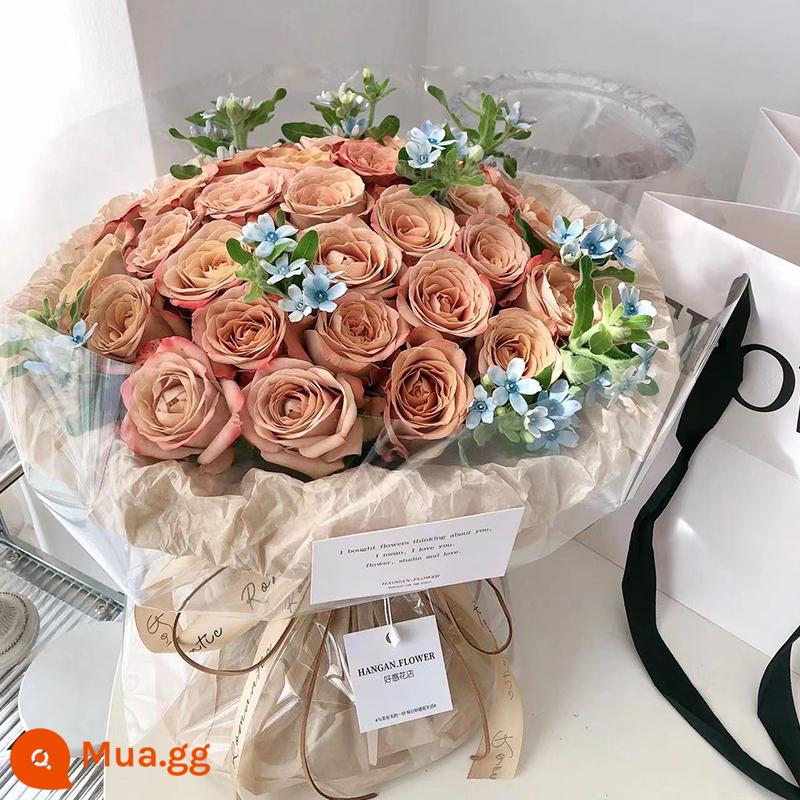 Retro Cappuccino Rose Bouquet Flower Express Hàng Châu Quảng Châu Thâm Quyến Thành phố Thượng Hải Giao hàng sinh nhật cho bạn gái - [Hoa đang nở] 33 bông hồng cappuccino + hoa sao xanh