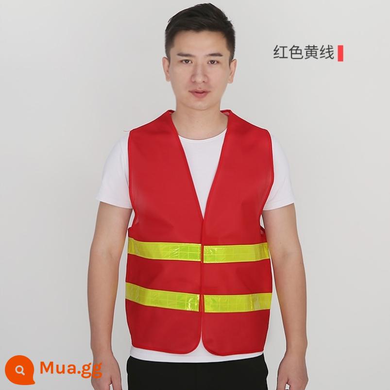 Áo vest an toàn phản quang in logo công trình chống tĩnh điện cộng với kỹ thuật in giao thông phân bón áo liền quần tùy chỉnh - Áo vest sọc đỏ khổ lớn-H88-E74