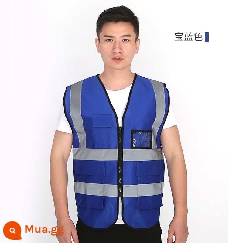 Áo vest an toàn phản quang in logo công trình chống tĩnh điện cộng với kỹ thuật in giao thông phân bón áo liền quần tùy chỉnh - Chim én: vest túi (màu xanh)-I39-D58