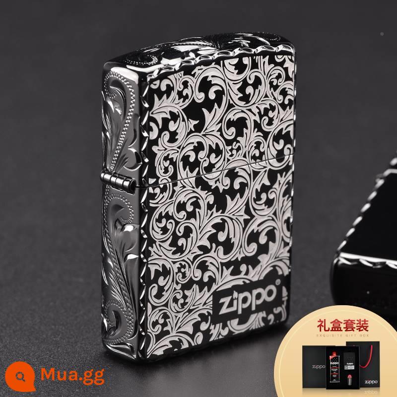 Bật lửa pZPPO1 Zhibao nam chính hãng zioop khắc đá đen zpo tùy chỉnh khắc chữ I word official website giới hạn chính hãng - Khắc Đá Đen-Cỏ Đường Hai Mặt (Bộ Hộp Quà)