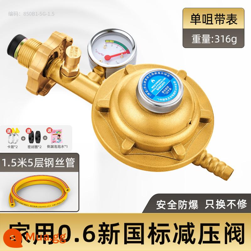 Hộ gia đình tiêu chuẩn quốc gia khí hóa lỏng chống cháy nổ van giảm áp chai gas tự khóa van áp suất thấp máy nước nóng gas van tự đóng 1384 - Máy đo vành đai chống cháy nổ tự khóa 0,6 mét + Ống dây thép 5 lớp 1,5 mét