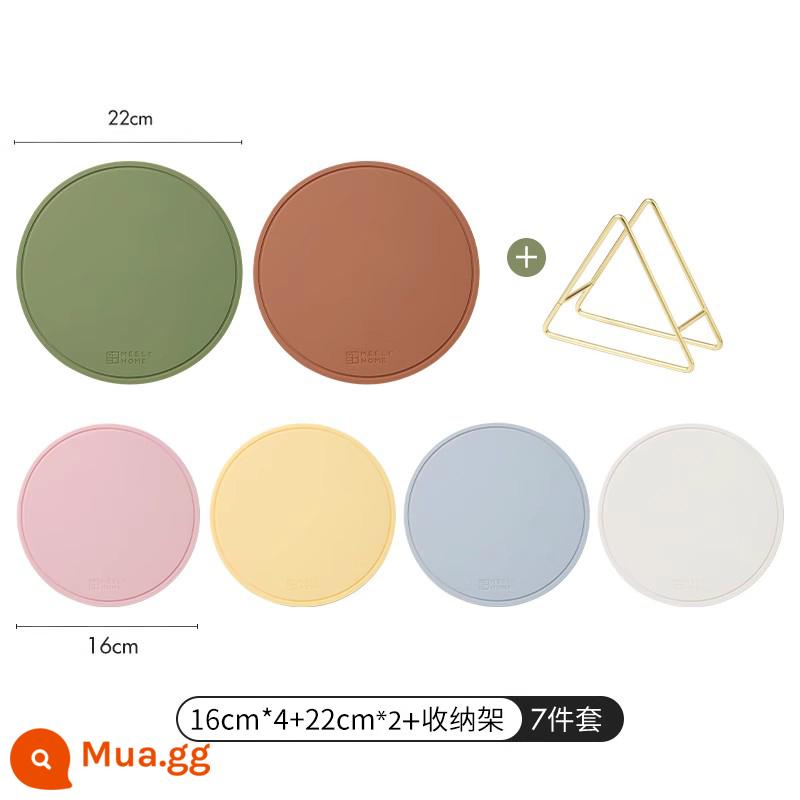 Thảm cách nhiệt bằng silicone meelyhome Thảm lót bàn ăn chống bỏng Thảm lót bát đĩa Thảm lót bát đĩa Thảm lót bàn ăn chịu nhiệt độ cao - Chân dung gia đình - phối màu (4 miếng lót đĩa 16 cm + 2 giá đỡ ổ gà) + kệ đựng đồ