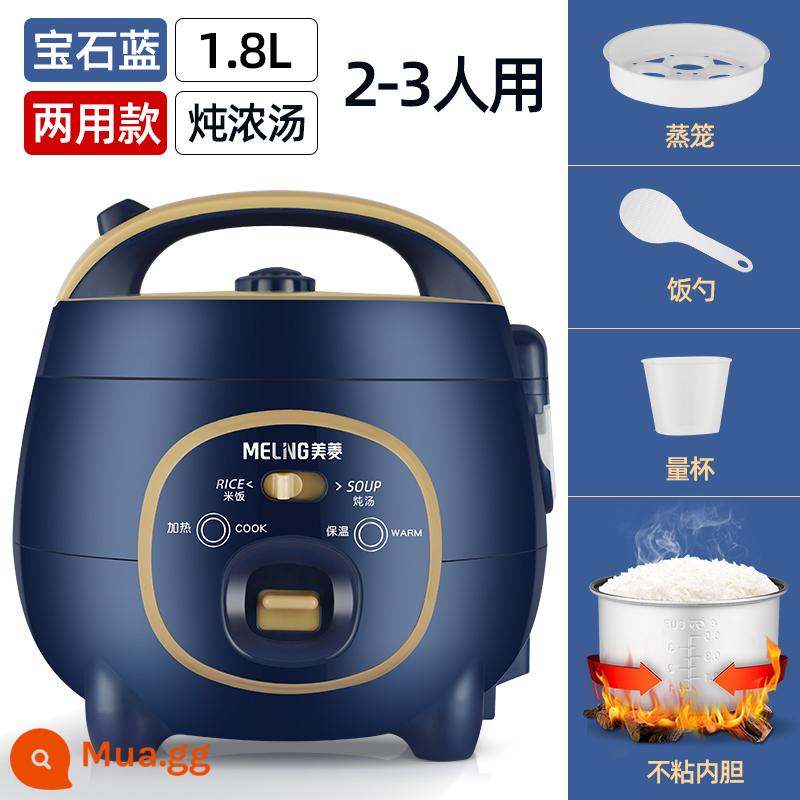 Nồi cơm điện Meiling mini 1.2L 1-2 người Nồi cơm điện nhỏ 1.6 lít có thể dùng nấu ký túc xá sinh viên cho 1 người - Lớp lót chống dính dày 1.8L màu xanh lam [mẫu sử dụng kép được nâng cấp] kèm nồi hấp