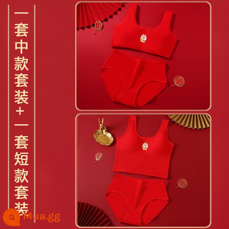 Girls underwear Development Thời kỳ học sinh 12 Trẻ em đỏ hoài cổ năm mới Bunny Bunny sớm hơn Senior Senior Senior Senior Senior High School Vests 13 tuổi - 1 bộ vest vừa + 1 bộ vest ngắn