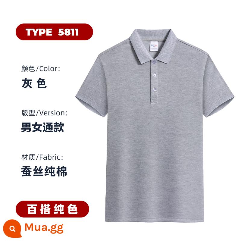 Quần áo công sở có ve áo theo yêu cầu, áo polo ngắn tay in logo, đồng phục nhóm công ty, áo sơ mi cotton thêu văn hóa, may theo yêu cầu - 811 màu xám