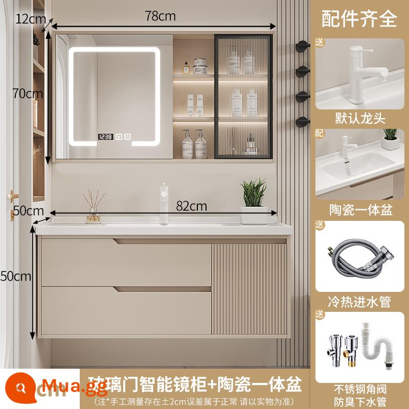 Cầu trượt bi thép ngăn kéo trượt im lặng - Tủ gương thông minh cửa kính màu kem 80cm U style (vòi kéo tròn màu trắng nâng cấp)