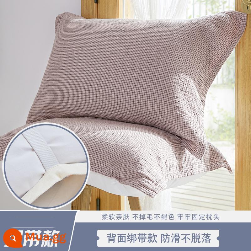 Gối Chống Trơn Trượt Nguyên Chất Cotton Mới Cặp Dây Cố Định Chống Rơi Gối Cotton Gạc Thấm Hút Mồ Hôi Cặp Đôi Người Lớn - Một đôi vỏ gối dây lưới mịn màu hồng, gạc ba lớp cotton nguyên chất