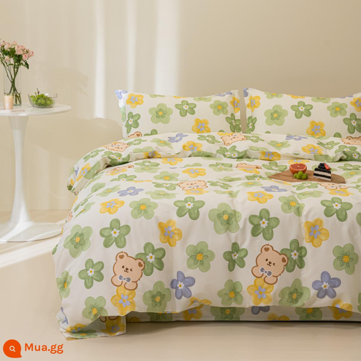 Khăn trải giường cotton nguyên chất một mảnh dày 100 cotton nguyên chất đơn 1,5m ga trải giường đôi ký túc xá ba bộ giường lớn tatami - Gấu Dễ Thương Phiên Bản A