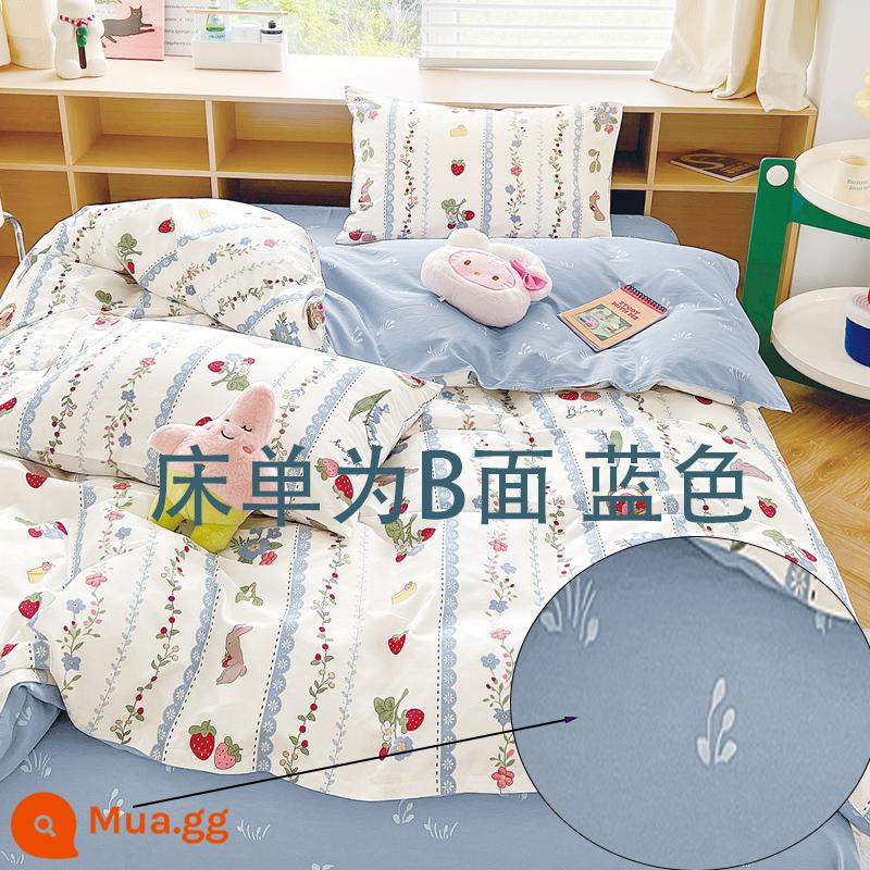 Khăn trải giường cotton nguyên chất một mảnh dày 100 cotton nguyên chất đơn 1,5m ga trải giường đôi ký túc xá ba bộ giường lớn tatami - Thỏ Dâu phiên bản B