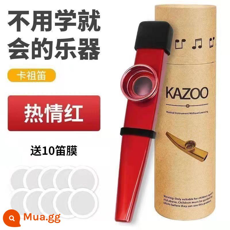 Kazoo metal Kazu sáo guitar ukulele đồng hành Kazu sáo thích hợp với nhạc cụ dành cho người mới bắt đầu rất dễ học - Ống sáo màu đỏ + chống bụi + 10 màng sáo + ống sáo