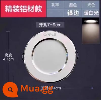 Đèn LED âm trần Op LED chiếu sáng phòng khách nhúng trần nhôm khoan lỗ 7,5CM Đèn chiếu sáng mờ ba màu - Model viền bạc [ánh sáng trắng ấm] lỗ khoan 7-9cm, đường kính bề mặt đèn 10,4cm