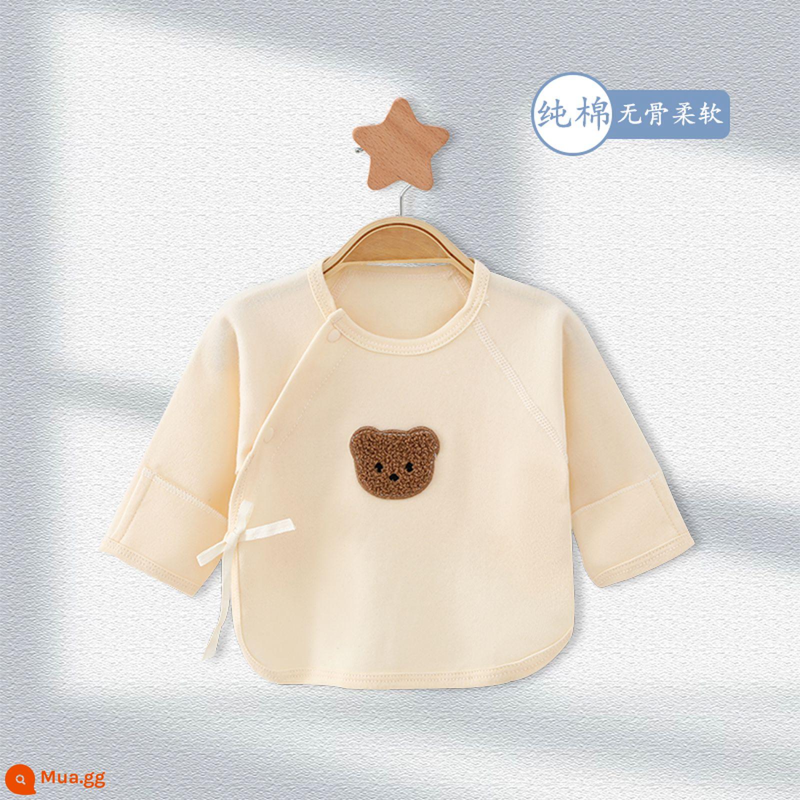 Áo sơ sinh nửa ngực cotton nguyên chất dành cho mùa xuân thu đông bé sơ sinh hai lớp bảo vệ bụng không xương mềm mại cho bé - gấu khăn