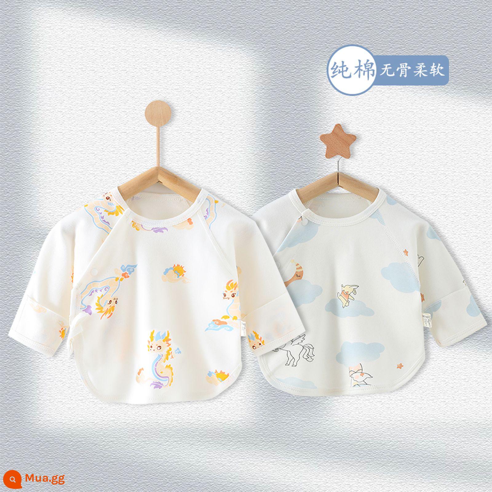 Áo sơ sinh nửa ngực cotton nguyên chất dành cho mùa xuân thu đông bé sơ sinh hai lớp bảo vệ bụng không xương mềm mại cho bé - Bầu trời La Mã + Rồng đầy màu sắc đuổi theo mặt trời