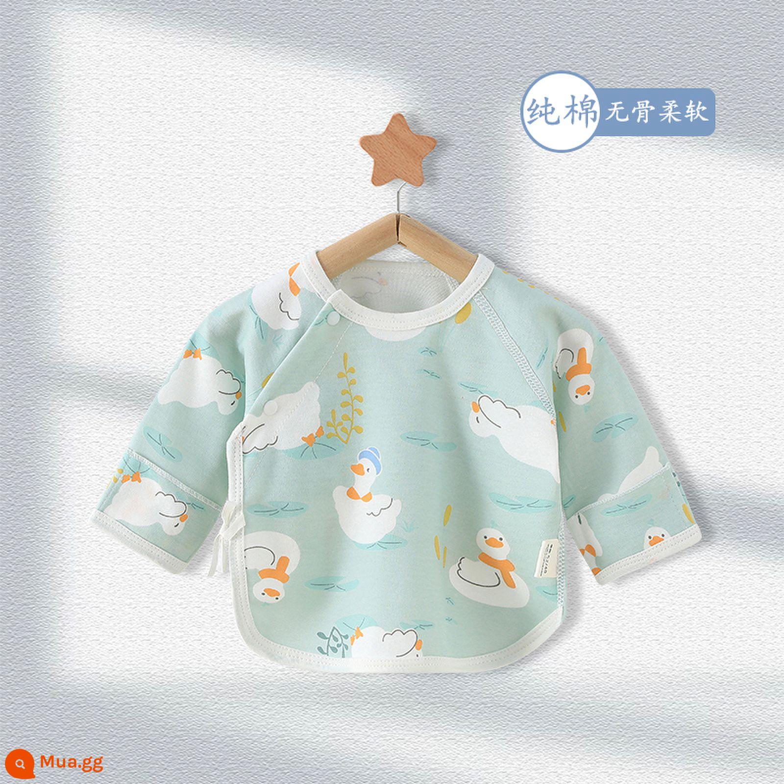 Áo sơ sinh nửa ngực cotton nguyên chất dành cho mùa xuân thu đông bé sơ sinh hai lớp bảo vệ bụng không xương mềm mại cho bé - vịt ao sen