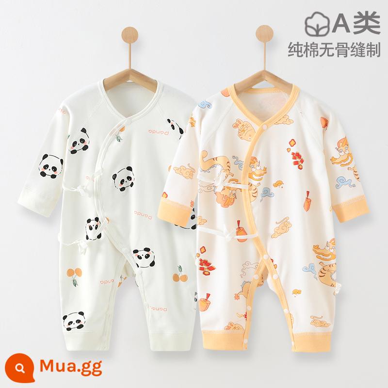 Áo liền quần cho bé xuân thu cotton nguyên chất quần áo sơ sinh 0-6 tháng tuổi áo liền quần quần áo trẻ em không xương - Cá Rồng Bay + Gấu Trúc Trắng