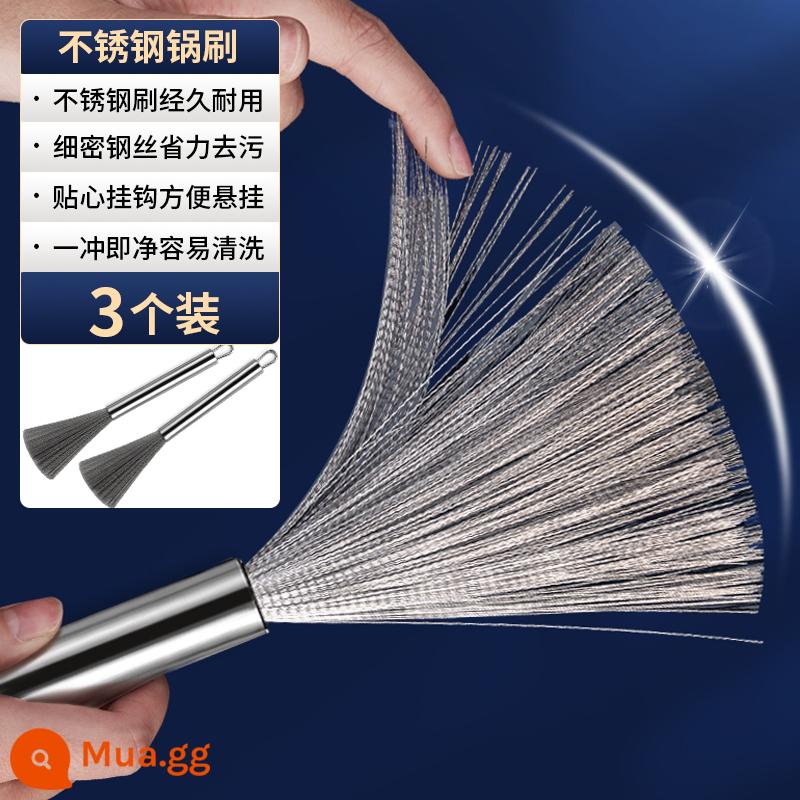 [Giảm ngay 50% khi đặt hàng] Chổi chà nồi inox có tay cầm, đa năng, bền bỉ, gia dụng nhà bếp, không bong tróc - X - [Bộ ba] Bàn chải nồi inox 304 cộng với 5 móc di động