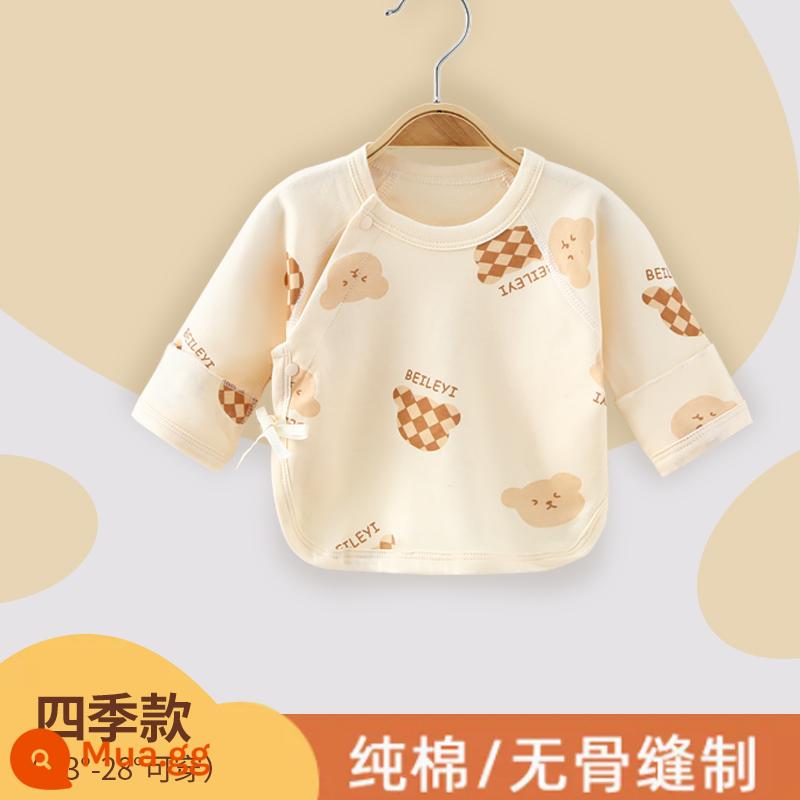 Sơ sinh nửa lưng liền mạch quần áo bé nguyên chất cotton dài tay áo tu sĩ quần áo quần lót quần áo trẻ em sơ sinh - gấu kẻ sọc