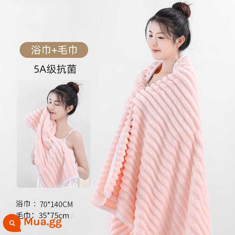 Khăn tắm nữ mới về nhà sử dụng hơn cotton nguyên chất, thấm hút tốt, nhanh khô, bọc nhung san hô, khăn tắm lớn, bộ ba món mùa đông - Bộ hai món: khăn tắm + khăn tay (hồng đào)