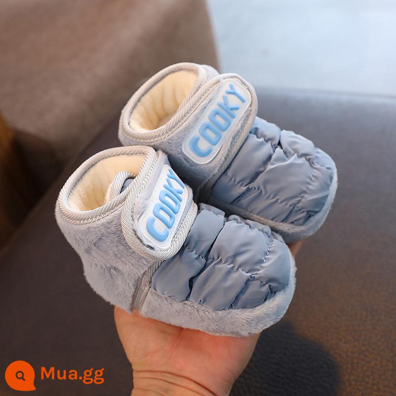 Giày bé trai, bé gái mùa thu đông phối nhung giữ ấm cho bé từ 6 đến 12 tháng 0-3-9 đế mềm cotton cho bé không bị tuột khi đi chơi - Màu xanh 126